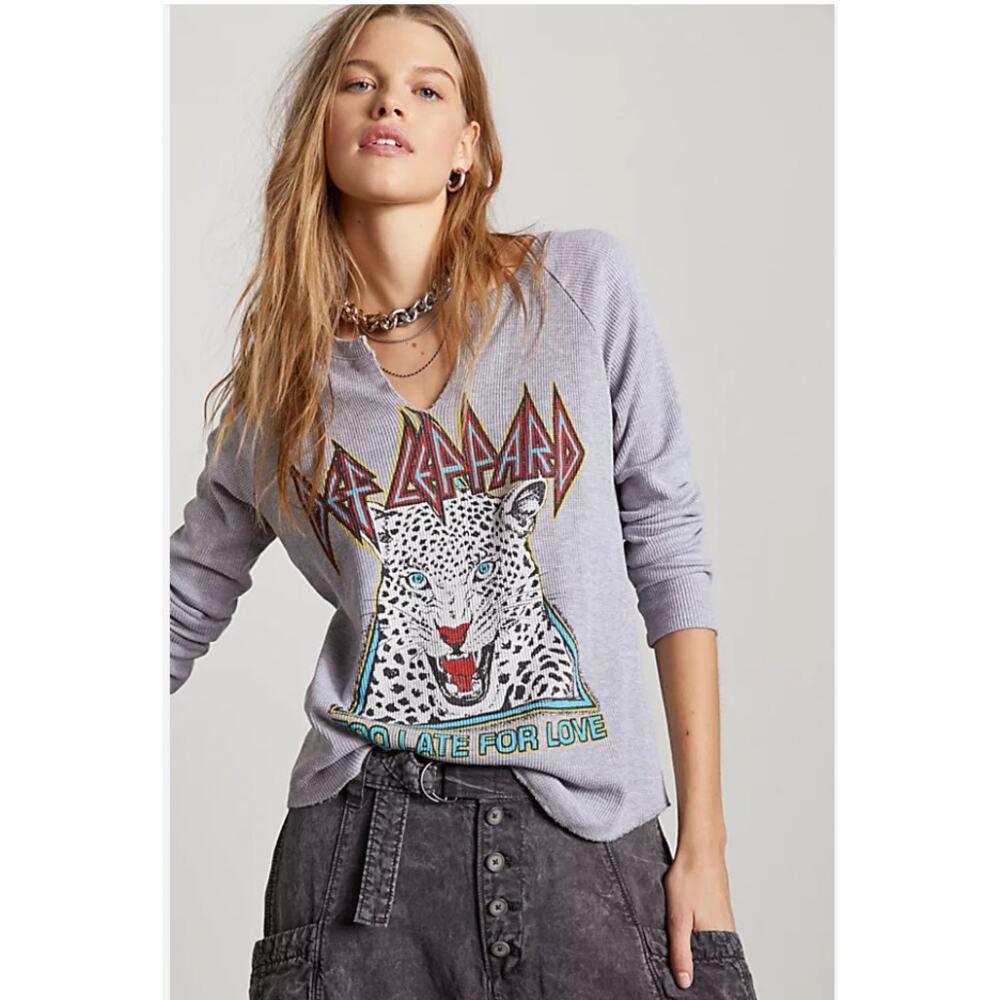 Free People x Daydreamer Def Leppard Thermal Top Large Too Late For Love